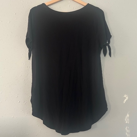 🦋 Old Navy Black Tie-Sleeve Short Sleeve Top Casual Neutral Comfy Stretch Large - Picture 5 of 7